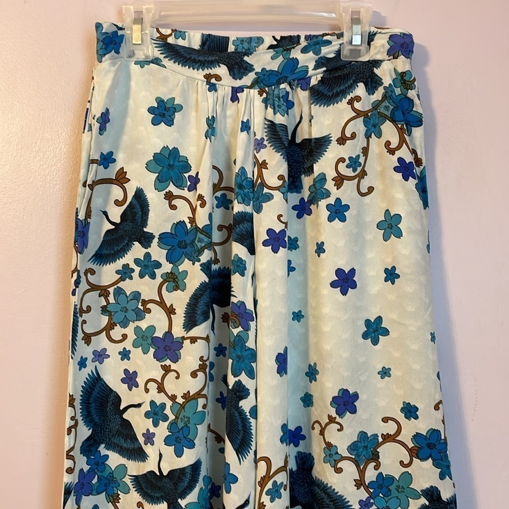 Jaase Blue Floral Bird Wide Leg Boho Palazzo Pants size XS - Picture 2 of 16